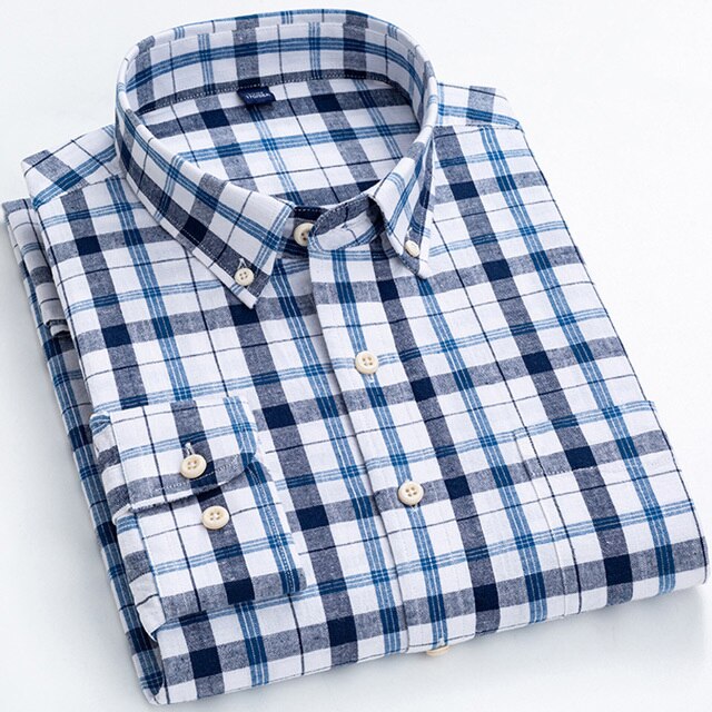 Men's Turndown Collar Long Sleeves Plaid Pattern Button Shirt