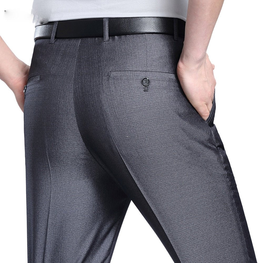 Men's Mid Waist Plain Button Zipper Closure Side Pockets Pants