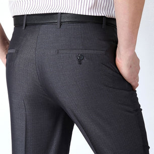 Men's Mid Waist Plain Button Zipper Closure Side Pockets Pants