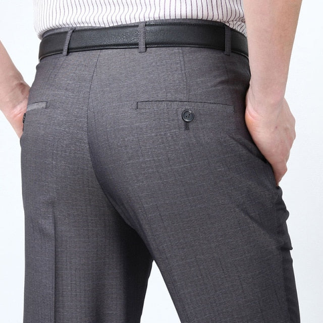 Men's Mid Waist Plain Button Zipper Closure Side Pockets Pants