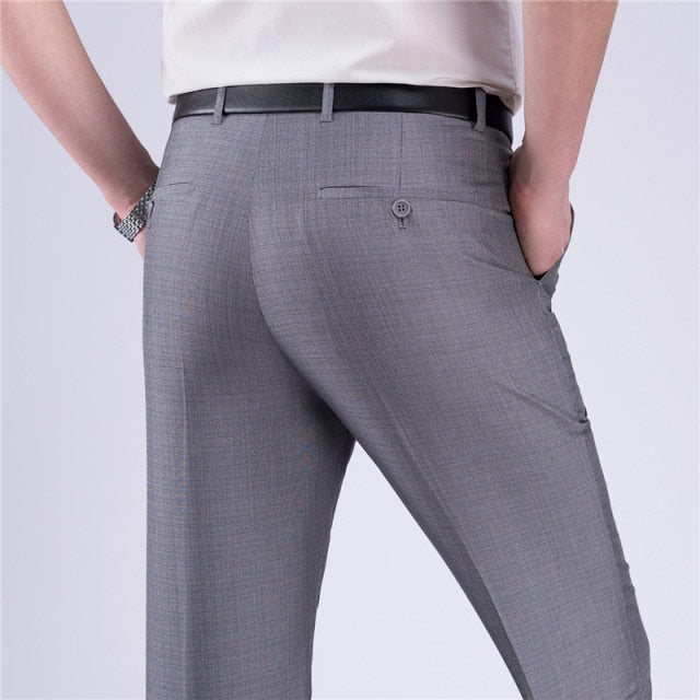 Men's Mid Waist Plain Button Zipper Closure Side Pockets Pants