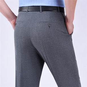 Men's Mid Waist Plain Button Zipper Closure Side Pockets Pants