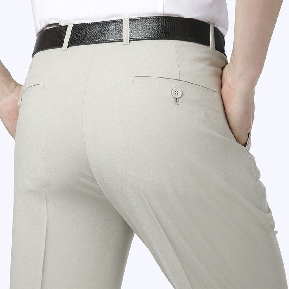 Men's Mid Waist Plain Zipper Closure Office Formal Pants