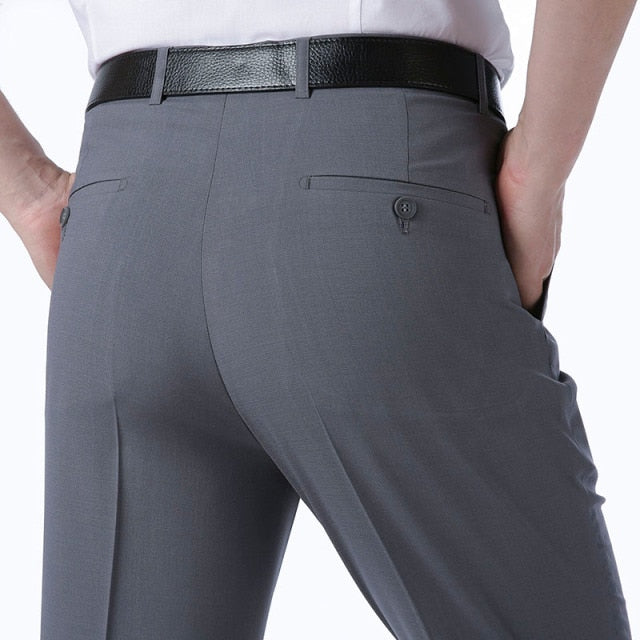 Men's Mid Waist Plain Zipper Closure Office Formal Pants