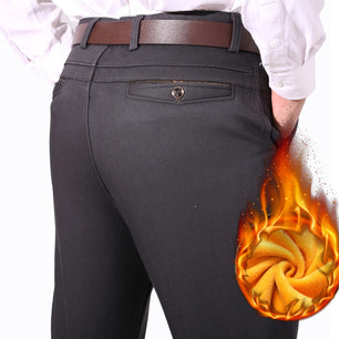 Men's Mid Waist Plain Zipper Fly Closure Thick Fleece Warm Pants