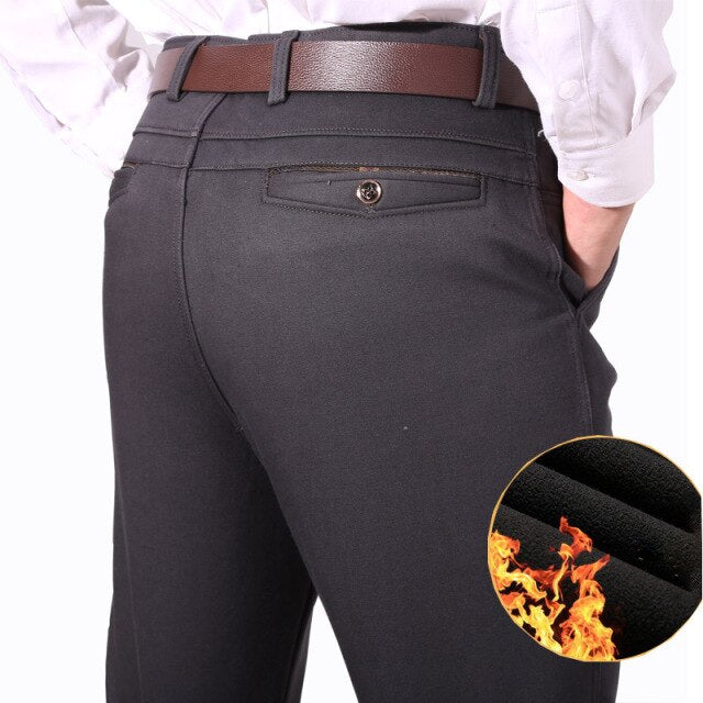 Men's Mid Waist Plain Zipper Fly Closure Thick Fleece Warm Pants