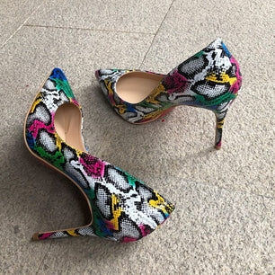 Women's Pointed Toe Printed Plain Pattern Slip On High Heels Shoes