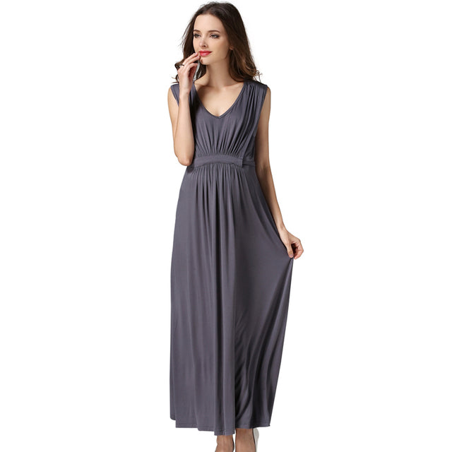 Women's Round Neck Spandex Sleeveless Plain Long Maternity Dress