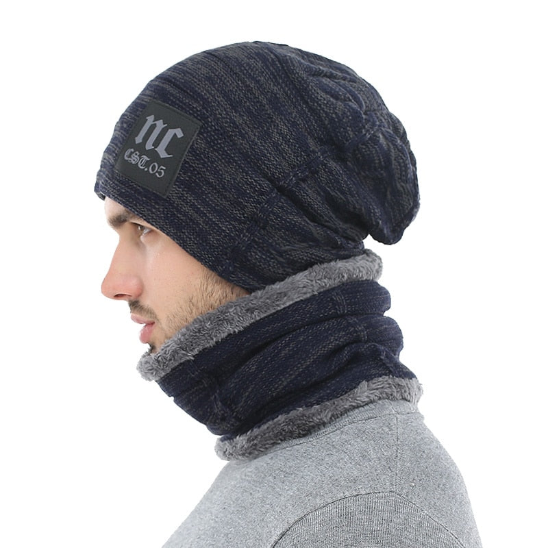 Men's Cloth Stretchable Baggy Hat With Winter Wear Neck Scarf