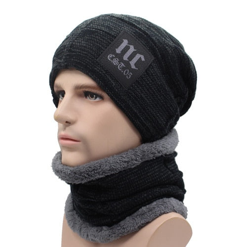 Men's Cloth Stretchable Baggy Hat With Winter Wear Neck Scarf