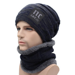 Men's Cloth Stretchable Baggy Hat With Winter Wear Neck Scarf