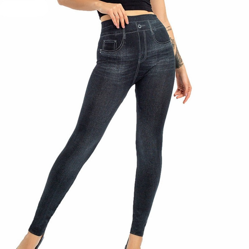 Women's High Waist Button Closure Plain Denim Trouser Pants