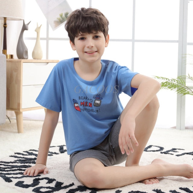 Kid's O-Neck Short Shirt With Low Waist Short Night Set