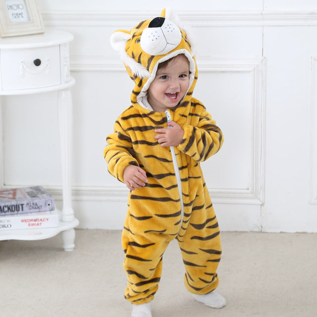 Baby's Long Sleeve Front Zipper Animal Hooded Winter Romper