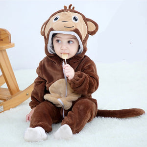 Baby's Long Sleeve Front Zipper Animal Hooded Winter Romper