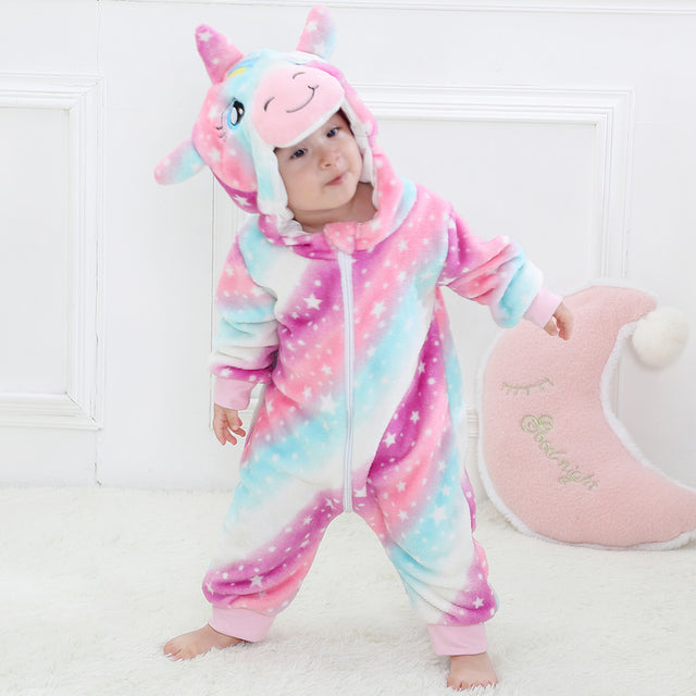 Baby's Long Sleeve Front Zipper Animal Hooded Winter Romper