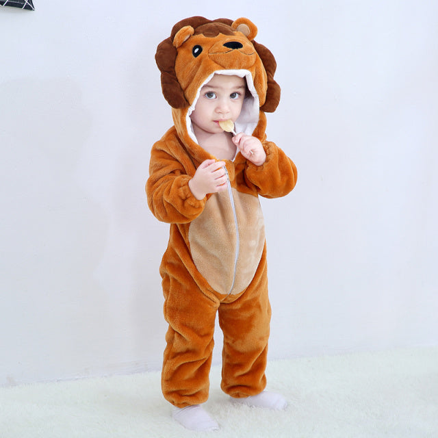 Baby's Long Sleeve Front Zipper Animal Hooded Winter Romper