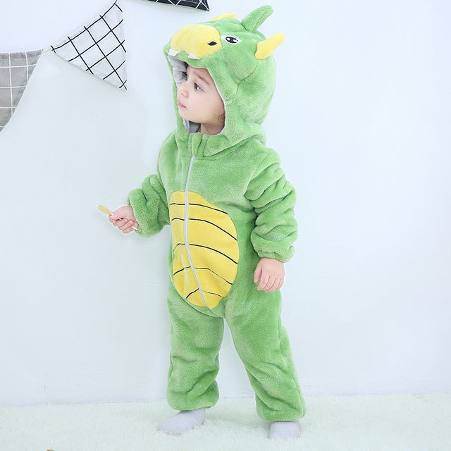 Baby's Long Sleeve Front Zipper Animal Hooded Winter Romper