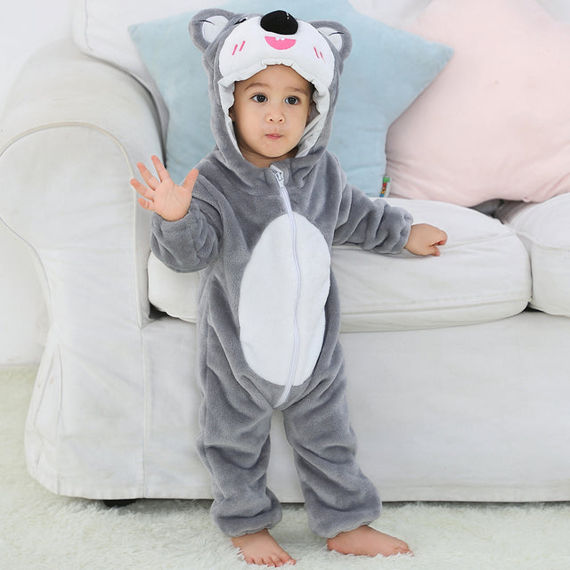 Baby's Long Sleeve Front Zipper Animal Hooded Winter Romper