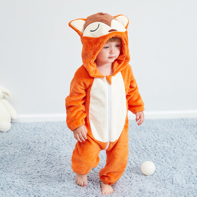 Baby's Long Sleeve Front Zipper Animal Hooded Winter Romper