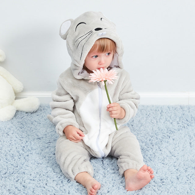 Baby's Long Sleeve Front Zipper Animal Hooded Winter Romper