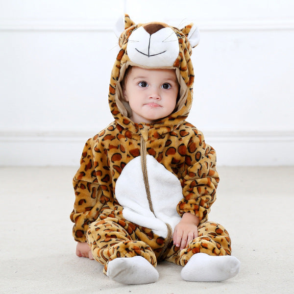 Baby's Long Sleeve Front Zipper Animal Hooded Winter Romper