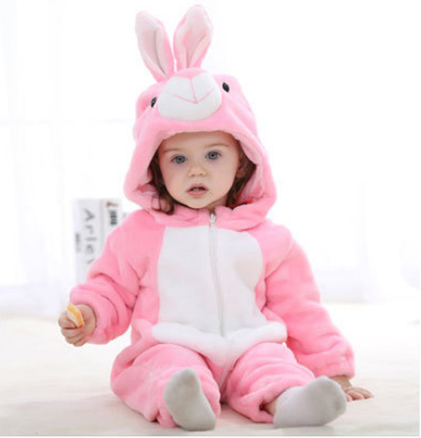 Baby's Long Sleeve Front Zipper Animal Hooded Winter Romper