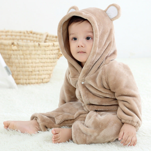 Baby's Long Sleeve Front Zipper Animal Hooded Winter Romper