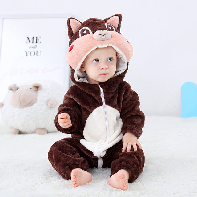 Baby's Long Sleeve Front Zipper Animal Hooded Winter Romper