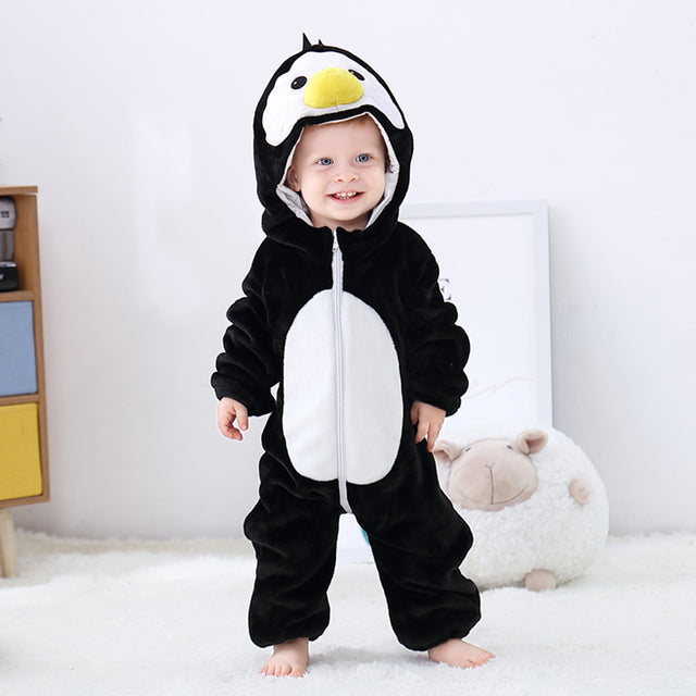 Baby's Long Sleeve Front Zipper Animal Hooded Winter Romper