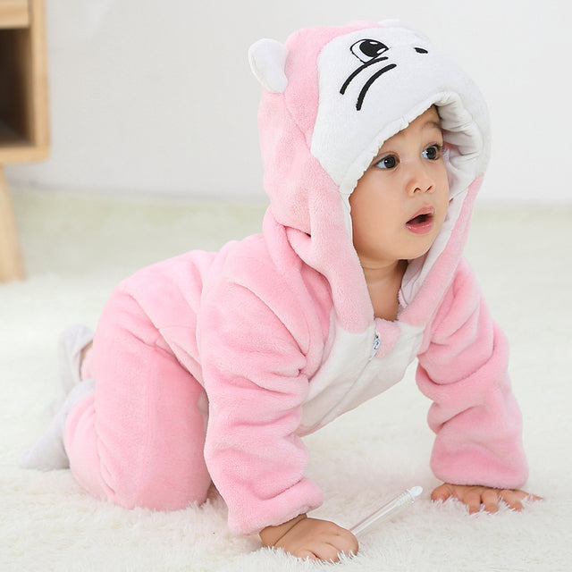 Baby's Long Sleeve Front Zipper Animal Hooded Winter Romper