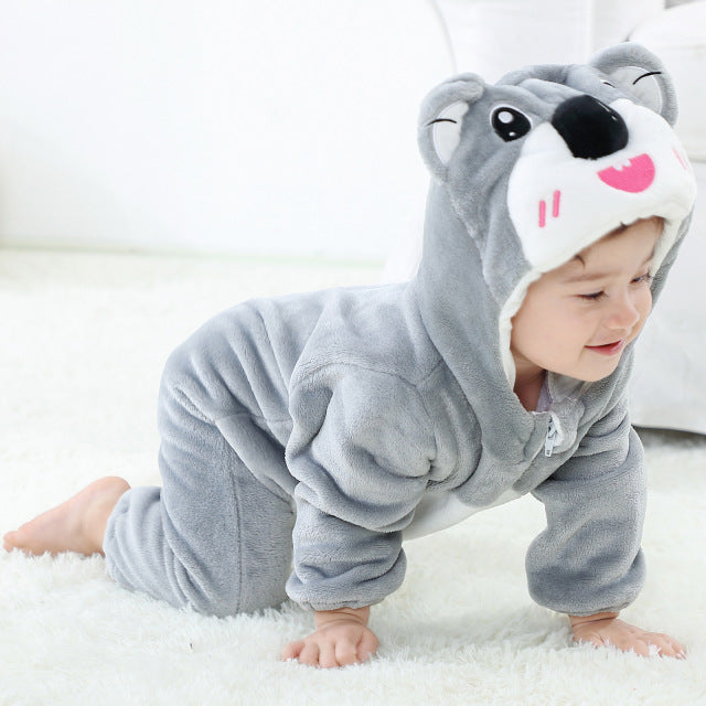 Baby's Long Sleeve Front Zipper Animal Hooded Winter Romper