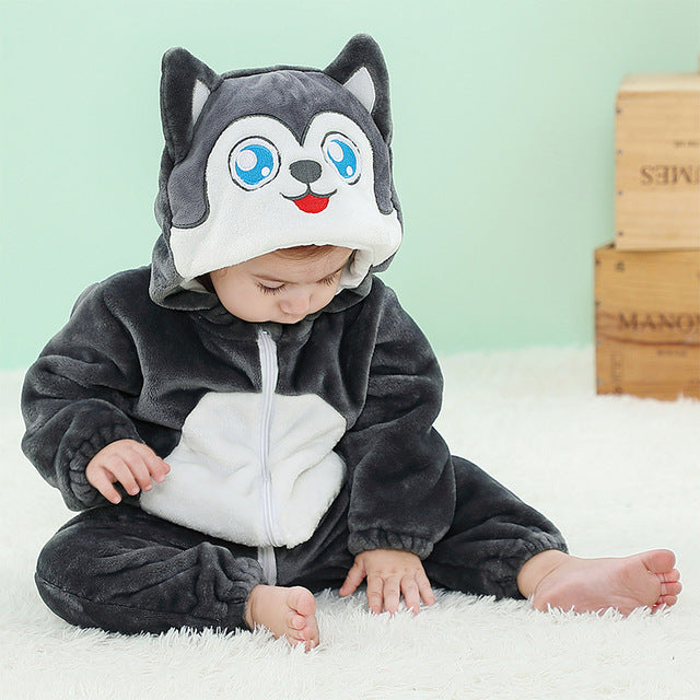 Baby's Long Sleeve Front Zipper Animal Hooded Winter Romper