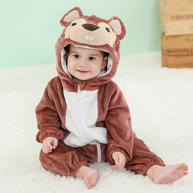 Baby's Long Sleeve Front Zipper Animal Hooded Winter Romper