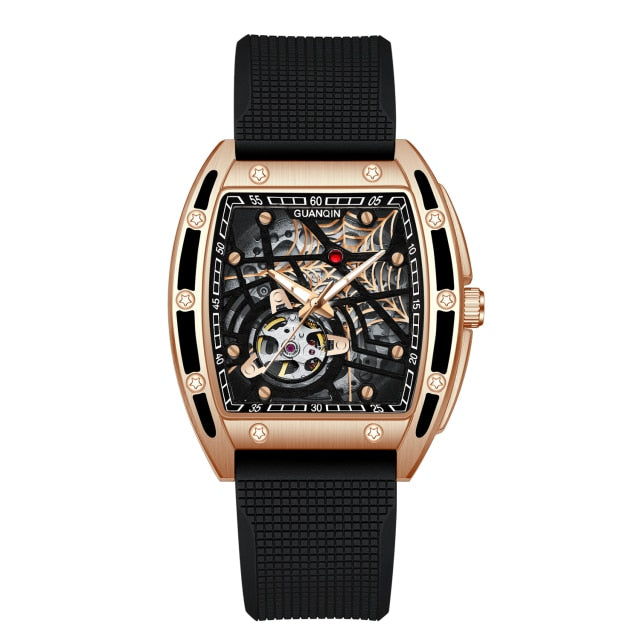 Men's Square Dial Leather Strap Mechanical Buckle Closure Watch