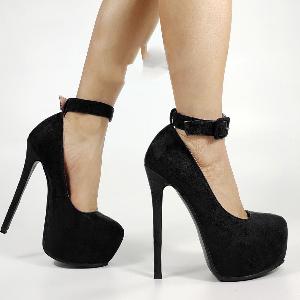 Women's Square Pump Ankle Strap Closure High Heels Shoes