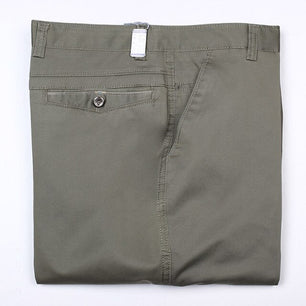 Men's Cotton Mid Waist Side Pockets Plain Casual Pants