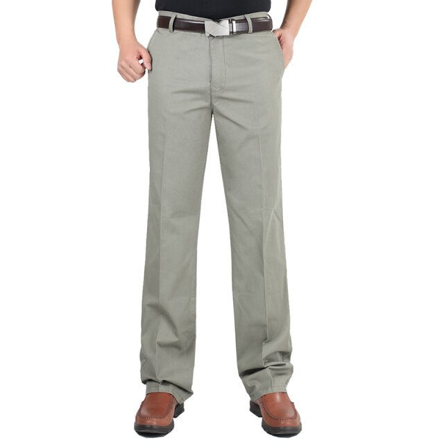 Men's Cotton Mid Waist Side Pockets Plain Casual Pants