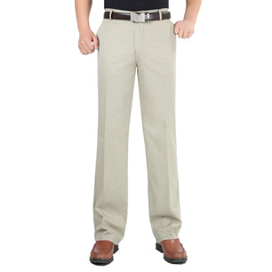 Men's Cotton Mid Waist Side Pockets Plain Casual Pants