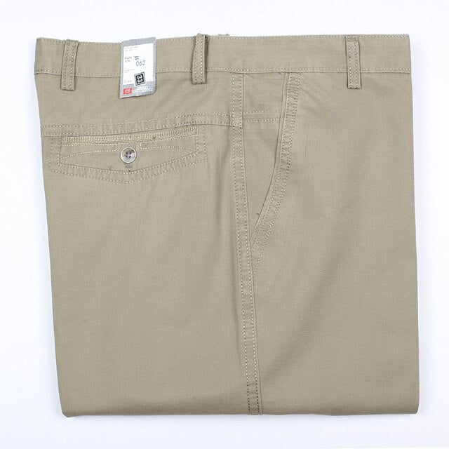 Men's Cotton Mid Waist Side Pockets Plain Casual Pants