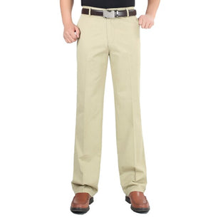 Men's Cotton Mid Waist Side Pockets Plain Casual Pants