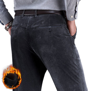 Men's High Waist Plain Button Zipper Closure Fleece Warm Pants