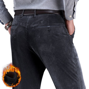 Men's High Waist Plain Button Zipper Closure Fleece Warm Pants