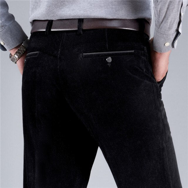 Men's High Waist Plain Button Zipper Closure Fleece Warm Pants