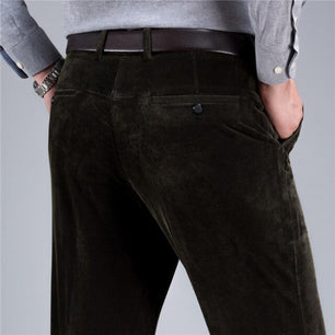 Men's High Waist Plain Button Zipper Closure Fleece Warm Pants