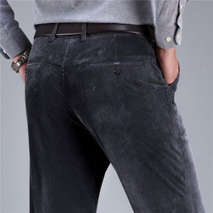 Men's High Waist Plain Button Zipper Closure Fleece Warm Pants