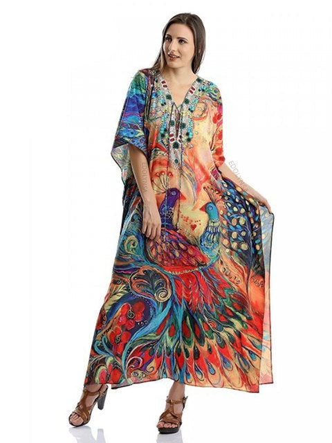 Women's V-Neck Short Sleeve Caftan Style Beach Wear Cover Up