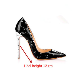 Women's Pointed Toe Musical Printed Graffiti Pumps High Heel Shoes