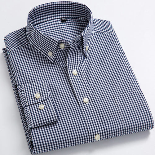 Men's Turndown Collar Sleeve Micro Plaid Pattern Casual Shirt