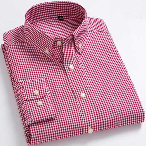 Men's Turndown Collar Sleeve Micro Plaid Pattern Casual Shirt